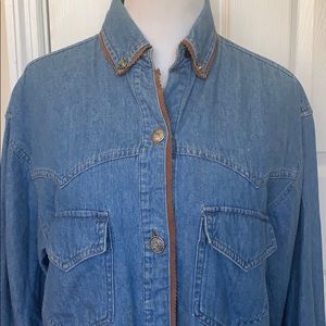 Vtg HYPE Denim Western Shirt Blouse Suede trim